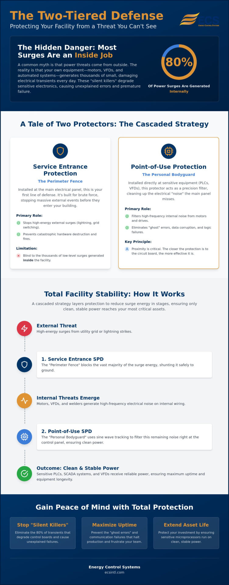 Point of Use vs. Service Entrance Surge Protection: A Cascaded Strategy for Industrial Uptime