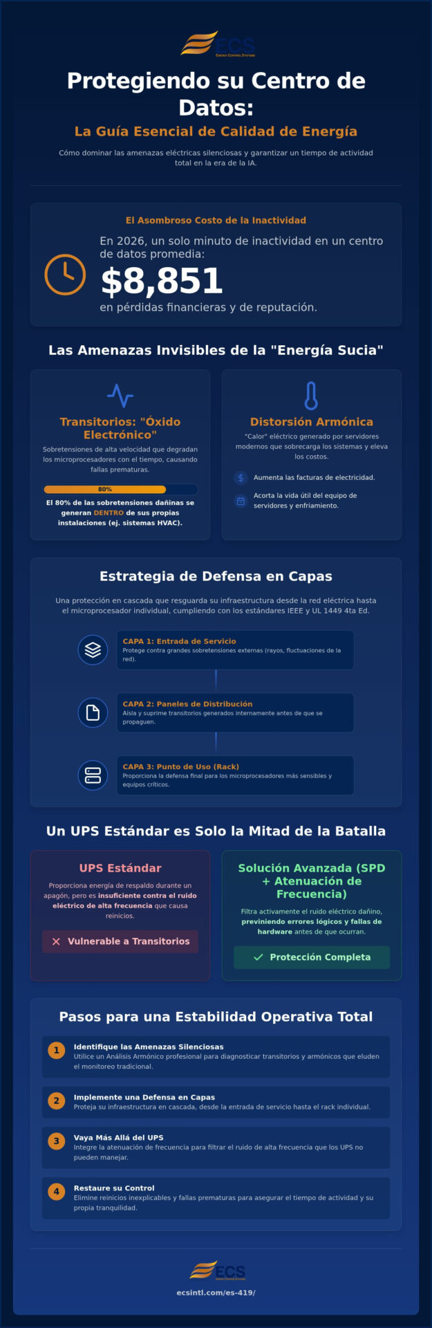 Calidad de Energía en Centros de Datos: Guía de Tiempo de Actividad Total 2026