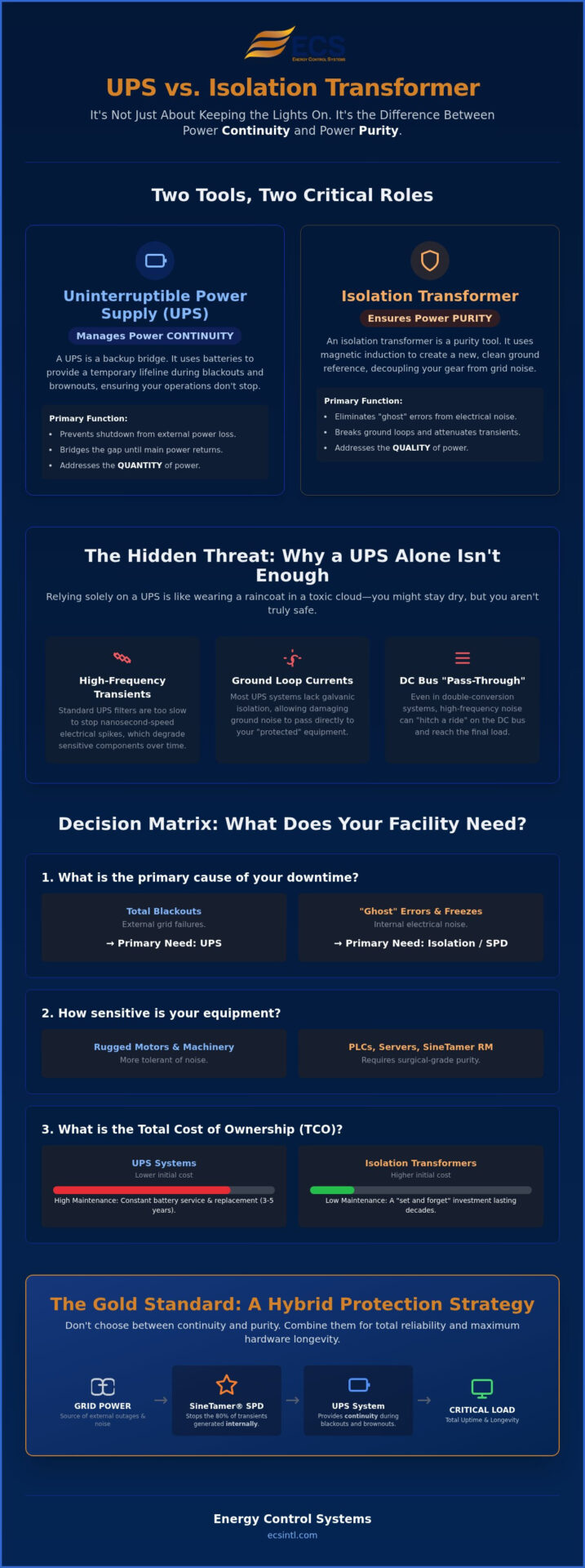 Isolation Transformer vs. UPS: Which Does Your Facility Actually Need in 2026?