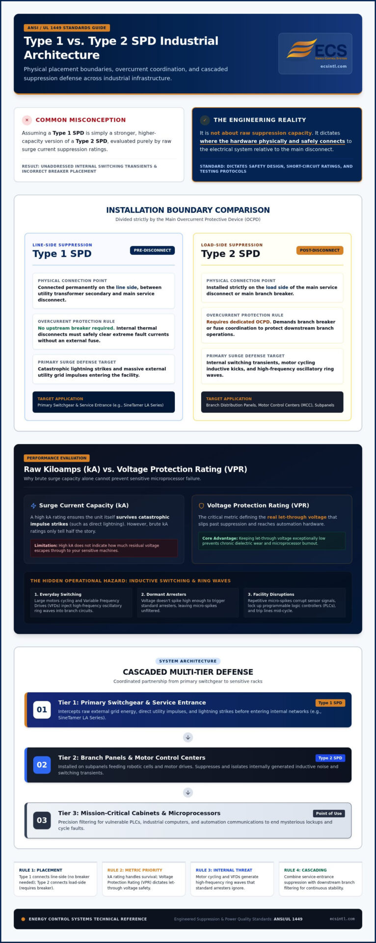 Type 1 vs Type 2 SPD: Selecting the Right Industrial Surge Defense
